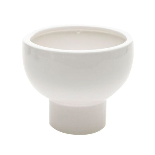 This glossy clean white ceramic vessel features a large bowl, simple shape, &amp; open foot for easy arranging with long stems &amp; holding lots of water. Atlanta Flower delivery