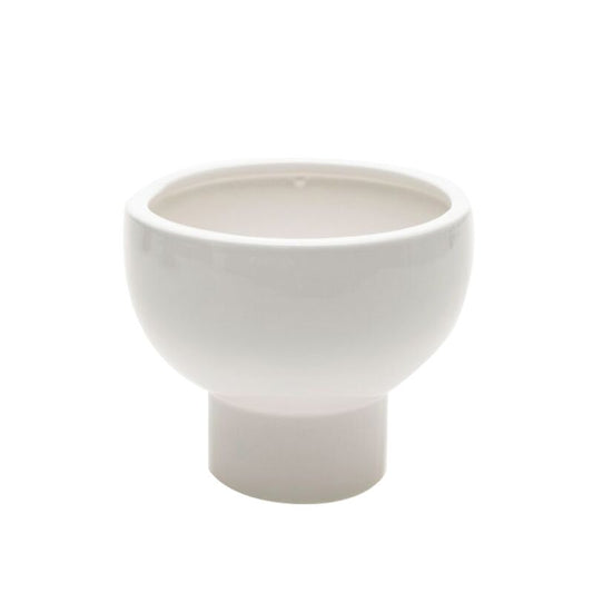 This glossy clean white ceramic vessel features a large bowl, simple shape & open foot for easy arranging with long stems & holding lots of water. flower pot. flower vase. Atlanta flower delivery