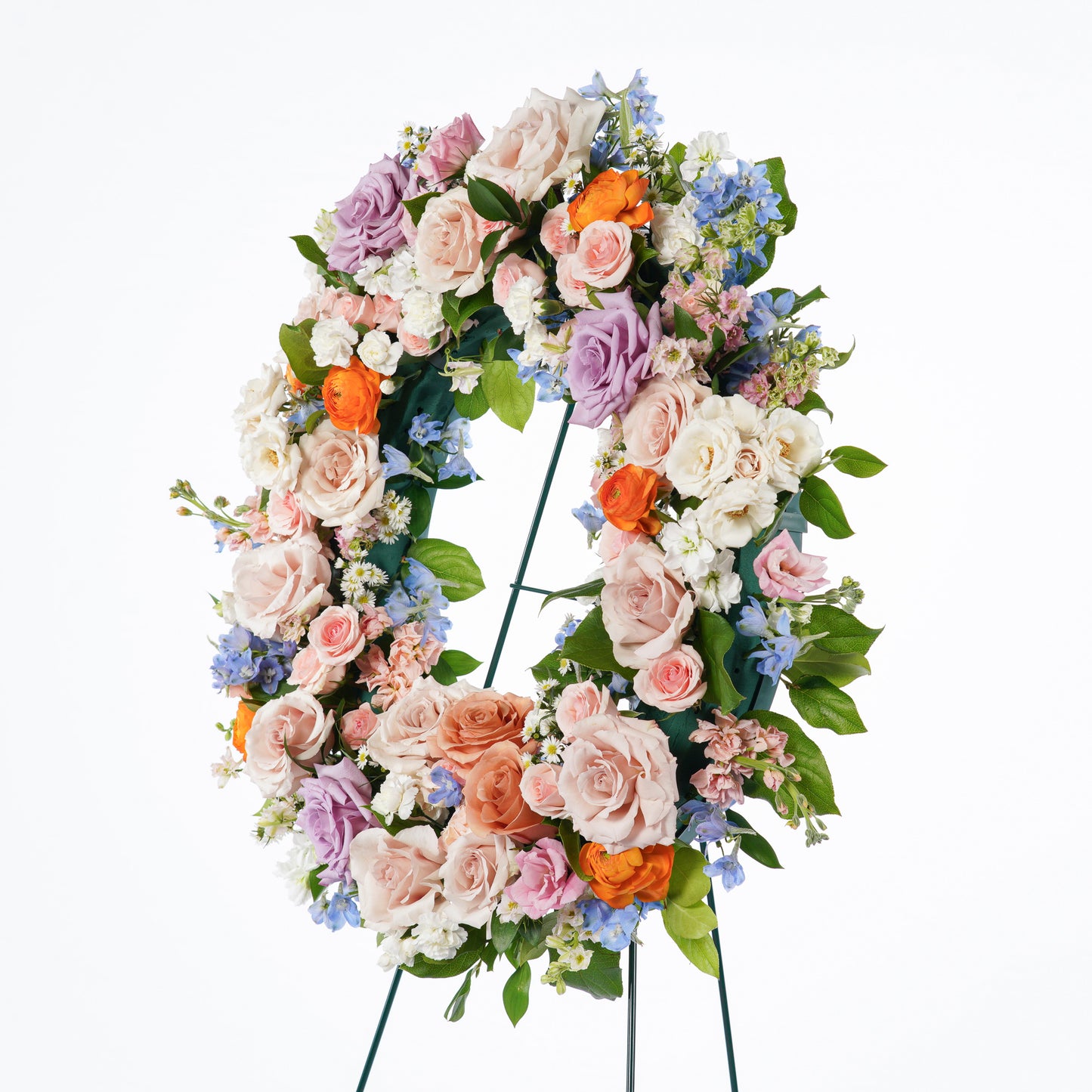 This wreath can be displayed on an easel at a funeral home, memorial service, place of worship, or post-service reception. We will hand-select the finest in-season flowers in your chosen color scheme, ensuring a truly one-of-a-kind design that captures the spirit of your loved one. Atlanta flower delivery