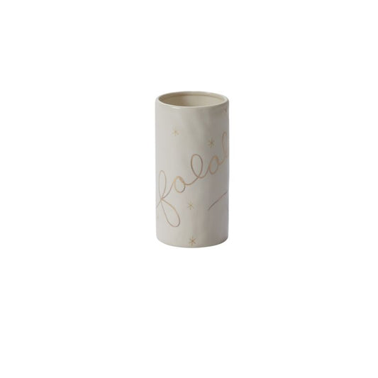 The large off-white glazed ceramic Falala Vase offers a handmade look with its festive hand painted metallic lettering & greenery. Make it even more merry with a holiday arrangement. Atlanta flower delivery